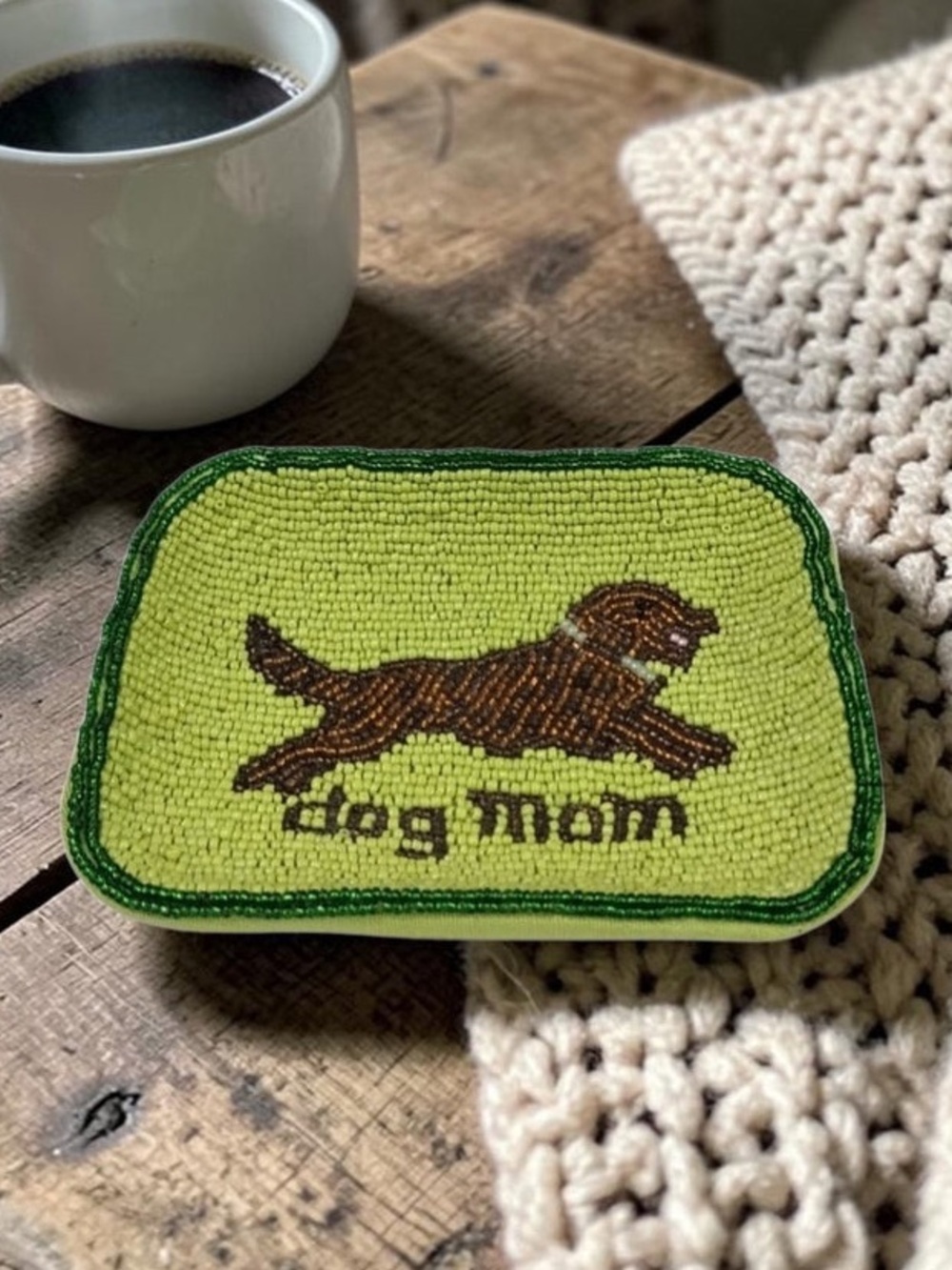 Anthropologie Hand-Beaded Dog Motif Trinket Tray